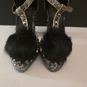 Nasty Gal Glittery Black and Gold Heels